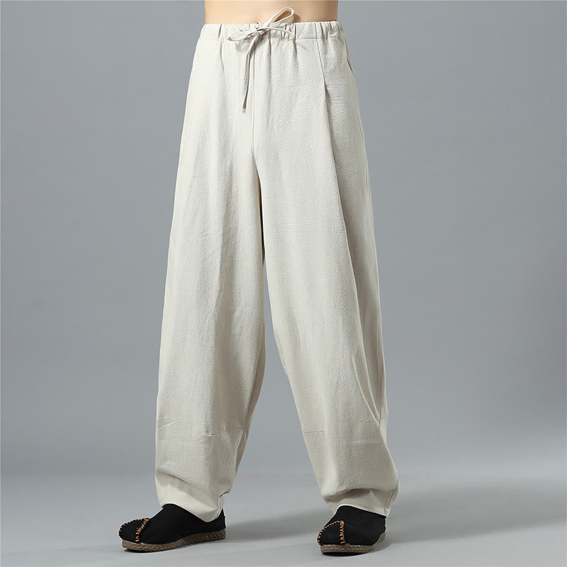 Buddha Stones Casual Solid Color Drawstring Cotton Linen Men's Pants With Pockets - Beige - US/UK/AU40，EU50 (2XL) - image 25