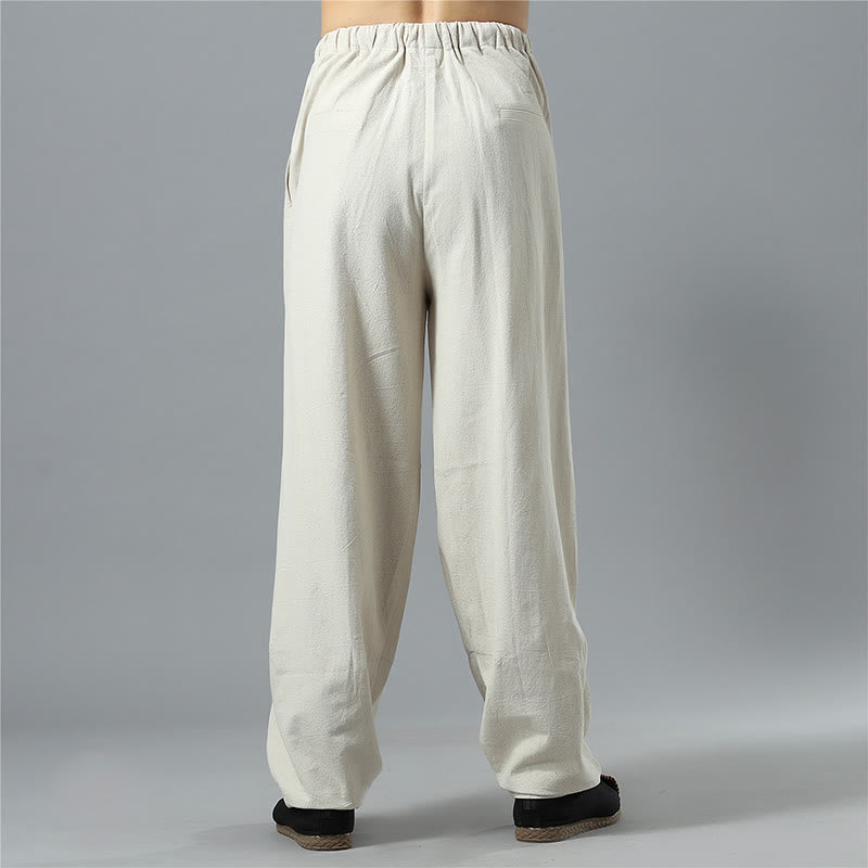 Buddha Stones Casual Solid Color Drawstring Cotton Linen Men's Pants With Pockets - image 29
