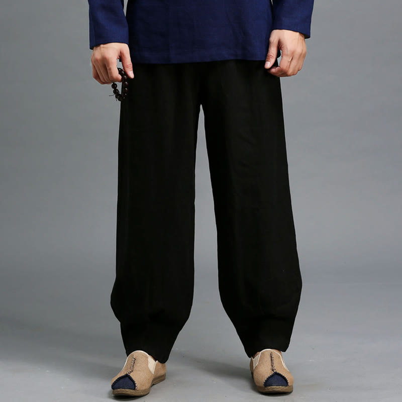 Buddha Stones Casual Plain Color Elastic Drawstring Ramie Linen Men's Pants With Pockets - image 19