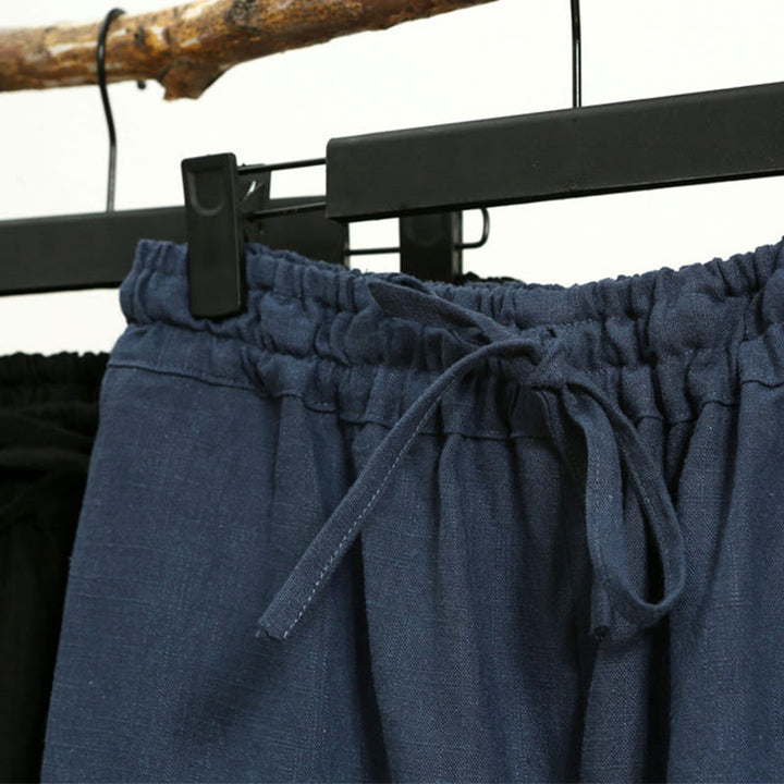 Buddha Stones Casual Plain Color Elastic Drawstring Ramie Linen Men's Pants With Pockets - image 22