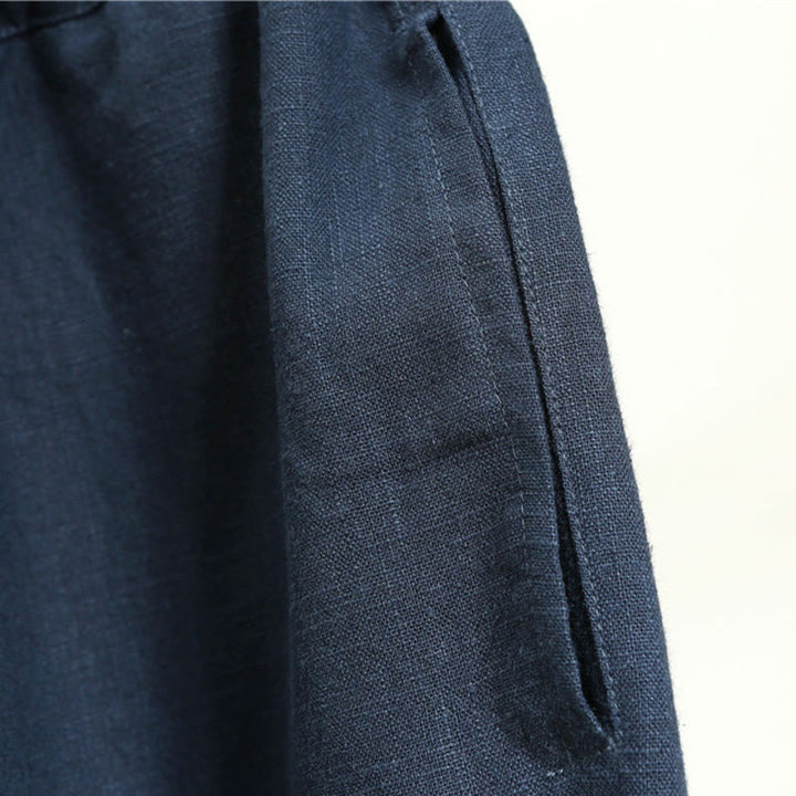 Buddha Stones Casual Plain Color Elastic Drawstring Ramie Linen Men's Pants With Pockets - image 25