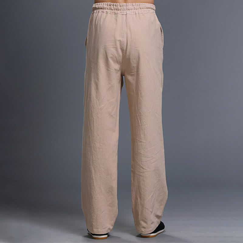 Buddha Stones Casual Plain Color Drawstring Linen Men's Pants With Pockets - image 30