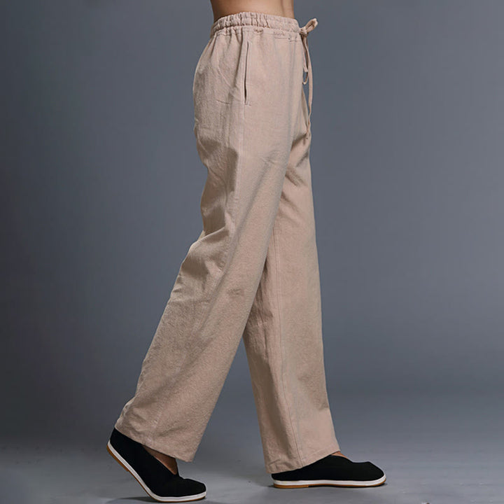Buddha Stones Casual Plain Color Drawstring Linen Men's Pants With Pockets - image 28