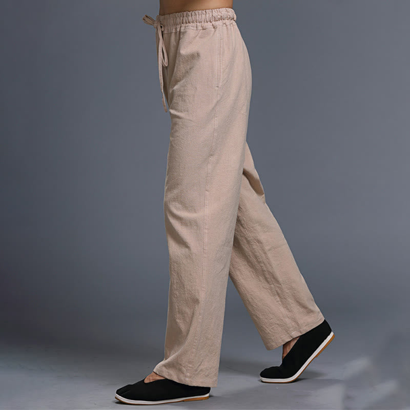 Buddha Stones Casual Plain Color Drawstring Linen Men's Pants With Pockets - image 29