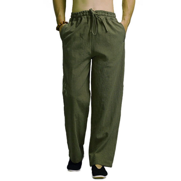 Buddha Stones Casual Plain Color Drawstring Linen Men's Pants With Pockets - image 42