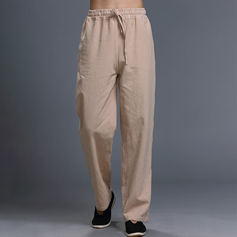 Buddha Stones Casual Plain Color Drawstring Linen Men's Pants With Pockets - image 27