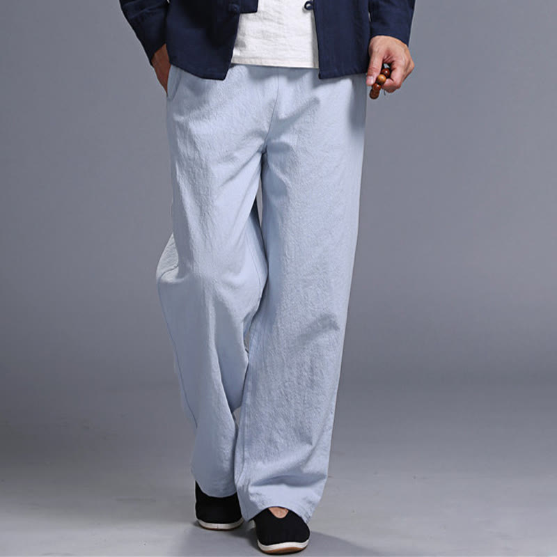 Buddha Stones Casual Plain Color Drawstring Linen Men's Pants With Pockets - image 33