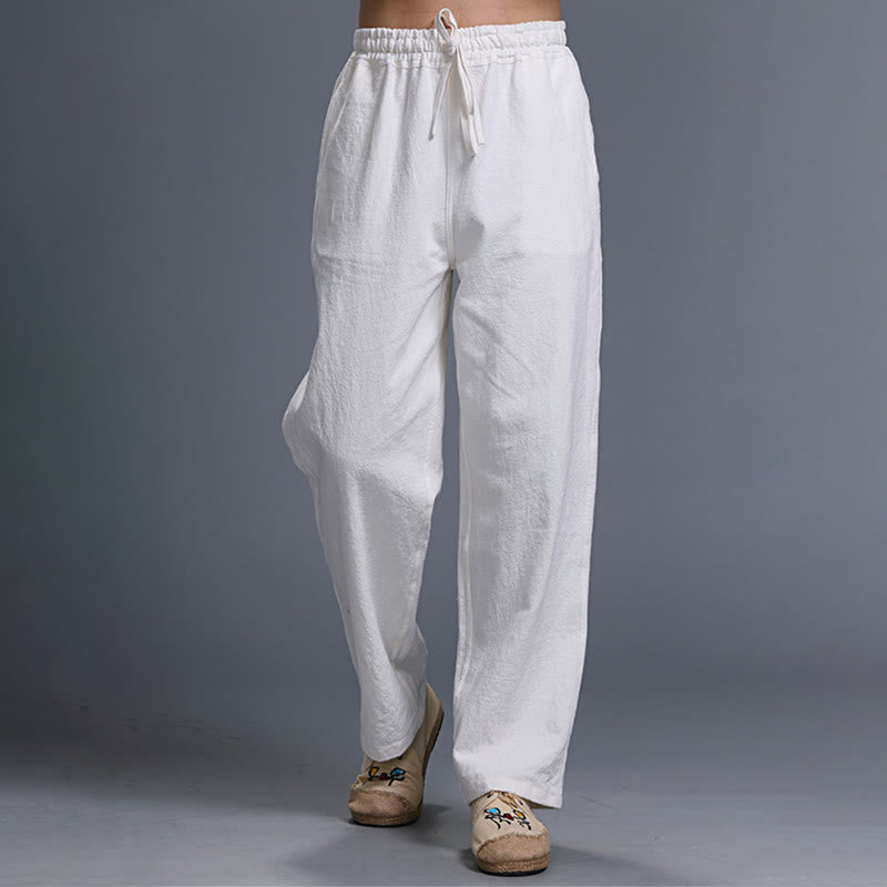 Buddha Stones Casual Plain Color Drawstring Linen Men's Pants With Pockets - image 1