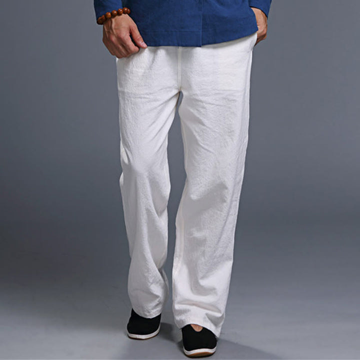 Buddha Stones Casual Plain Color Drawstring Linen Men's Pants With Pockets - image 7