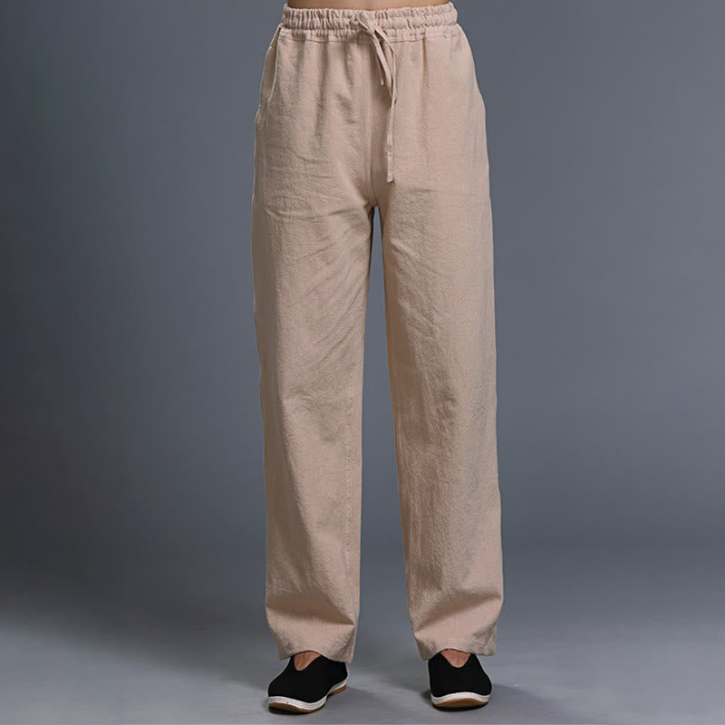 Buddha Stones Casual Plain Color Drawstring Linen Men's Pants With Pockets - Bisque - US/UK/AU38，EU48 (XL) - image 25