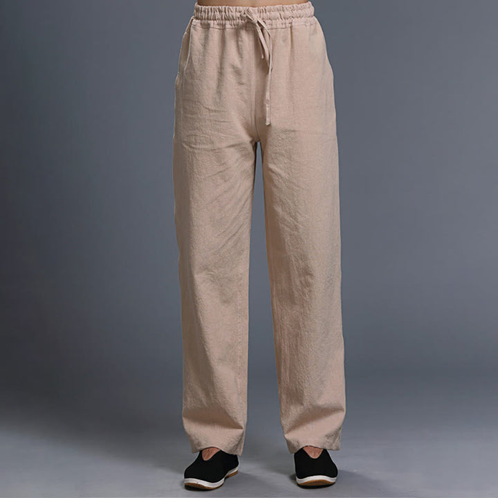 Buddha Stones Casual Plain Color Drawstring Linen Men's Pants With Pockets - Bisque - US/UK/AU38，EU48 (XL) - image 25