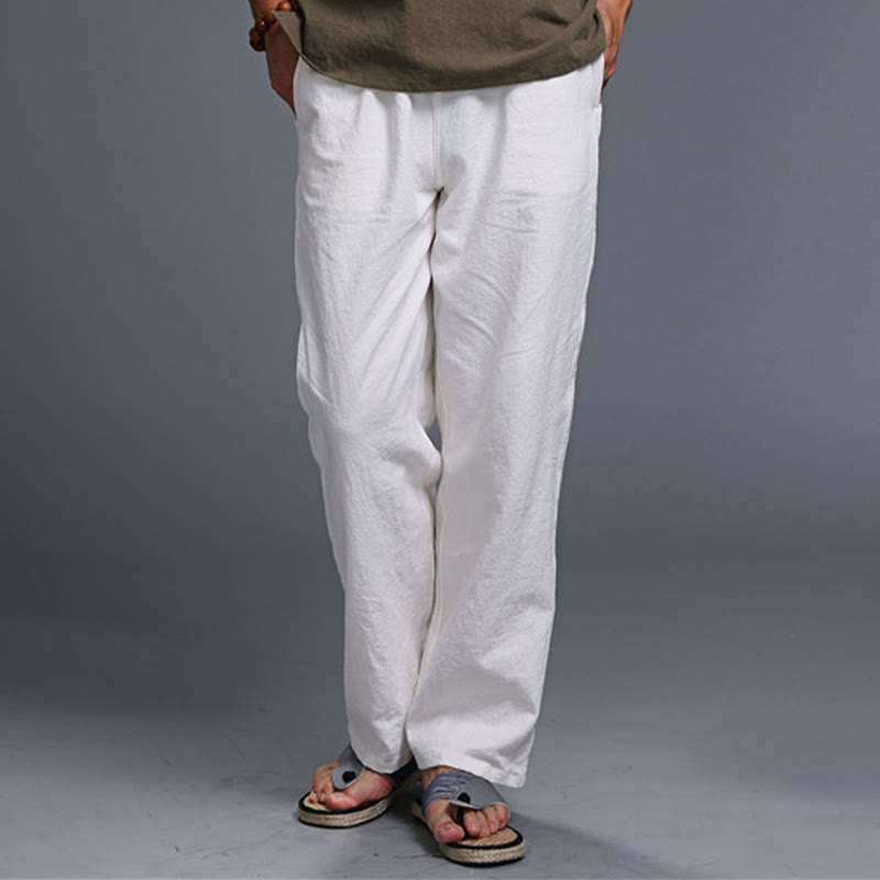 Buddha Stones Casual Plain Color Drawstring Linen Men's Pants With Pockets - image 12