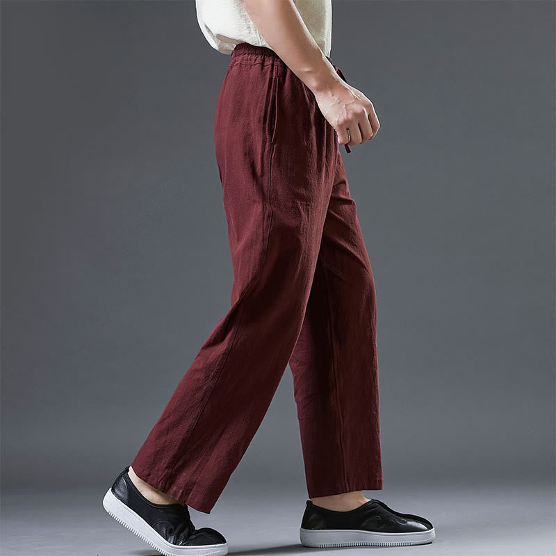 Buddha Stones Casual Plain Color Drawstring Linen Men's Pants With Pockets - image 16