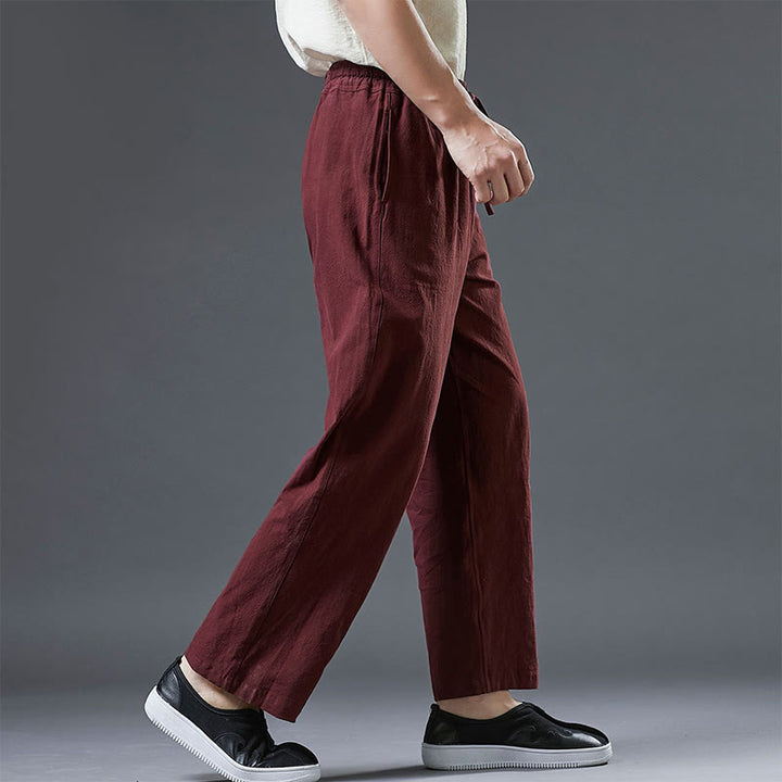 Buddha Stones Casual Plain Color Drawstring Linen Men's Pants With Pockets - image 16