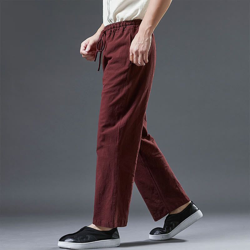 Buddha Stones Casual Plain Color Drawstring Linen Men's Pants With Pockets - image 17