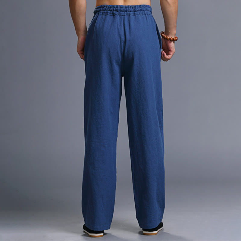 Buddha Stones Casual Plain Color Drawstring Linen Men's Pants With Pockets - image 23