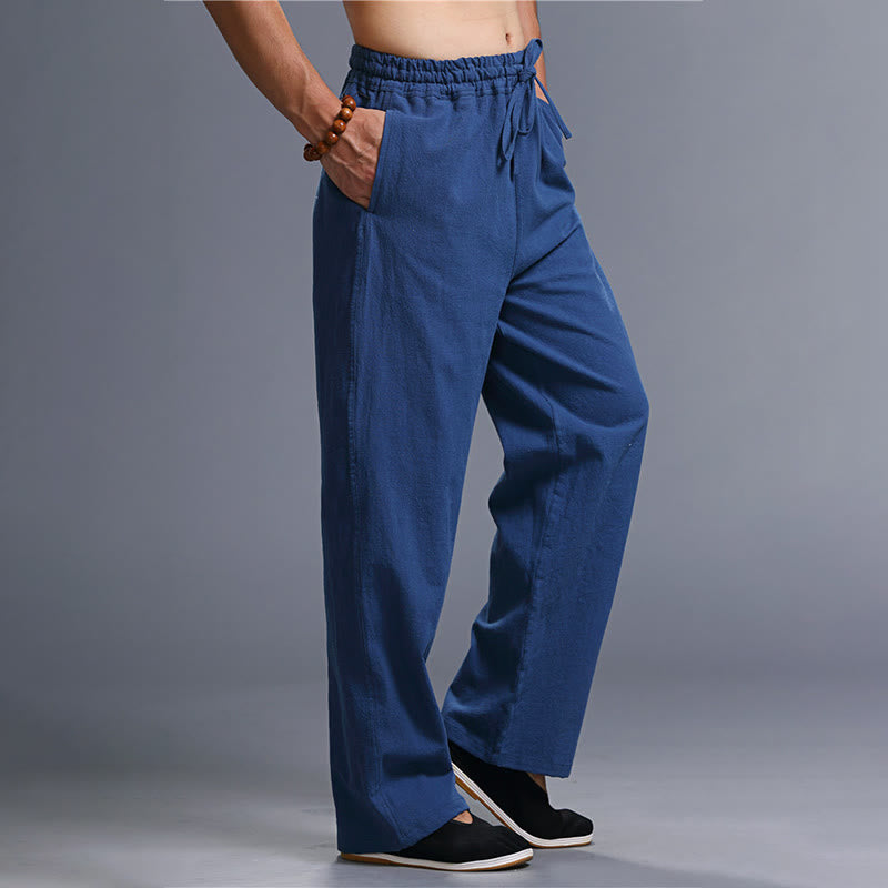 Buddha Stones Casual Plain Color Drawstring Linen Men's Pants With Pockets - image 21