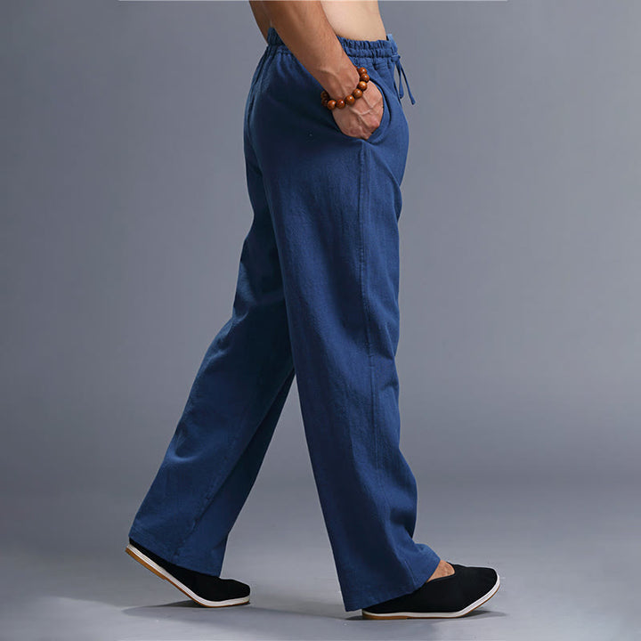 Buddha Stones Casual Plain Color Drawstring Linen Men's Pants With Pockets - image 20