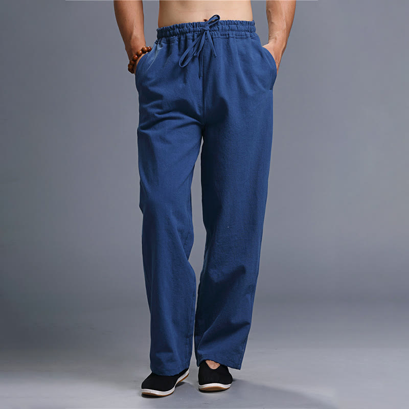Buddha Stones Casual Plain Color Drawstring Linen Men's Pants With Pockets - Navy - US/UK/AU38，EU48 (XL) - image 19