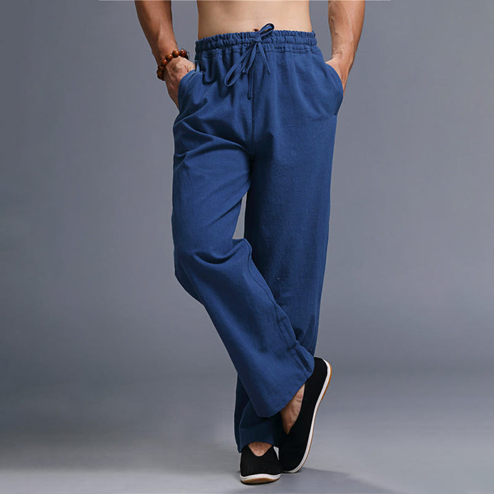 Buddha Stones Casual Plain Color Drawstring Linen Men's Pants With Pockets - image 22