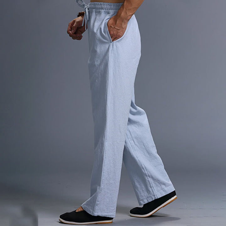 Buddha Stones Casual Plain Color Drawstring Linen Men's Pants With Pockets - image 37