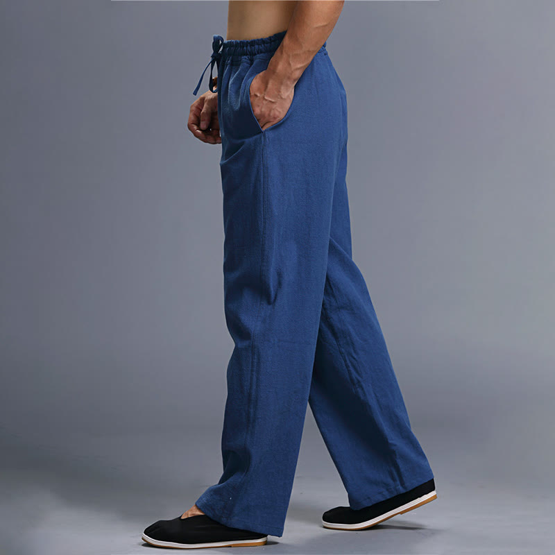Buddha Stones Casual Plain Color Drawstring Linen Men's Pants With Pockets - image 24