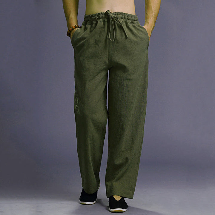 Buddha Stones Casual Plain Color Drawstring Linen Men's Pants With Pockets - ForestGreen - US/UK/AU38，EU48 (XL) - image 39