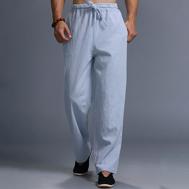 Buddha Stones Casual Plain Color Drawstring Linen Men's Pants With Pockets - image 32