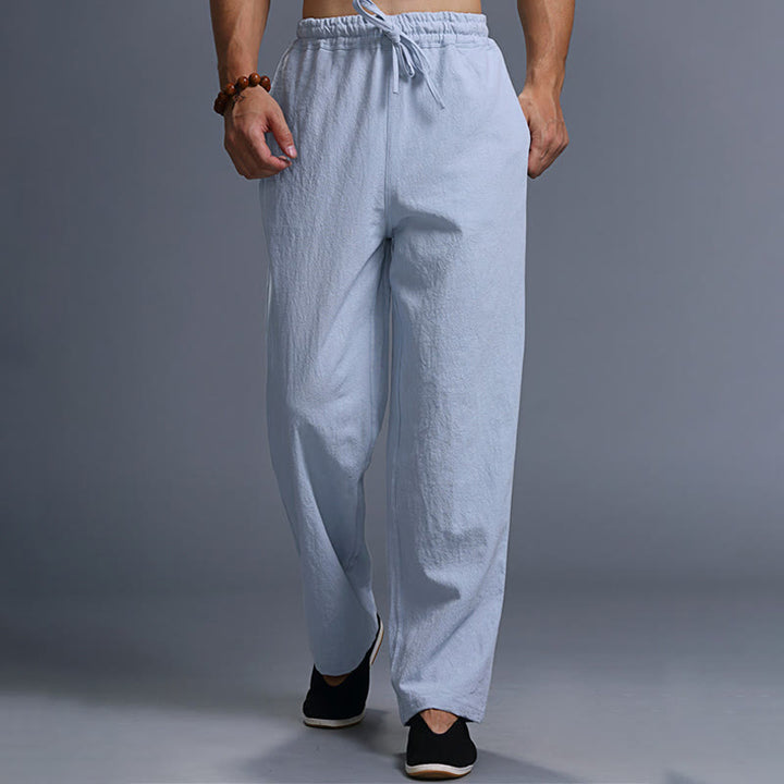 Buddha Stones Casual Plain Color Drawstring Linen Men's Pants With Pockets - image 32