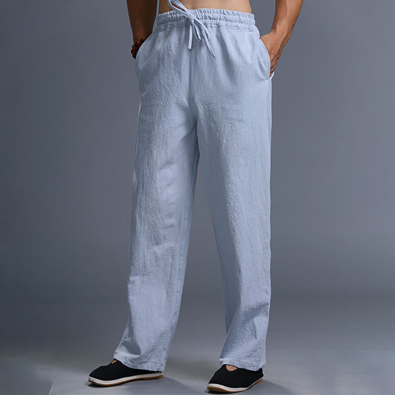 Buddha Stones Casual Plain Color Drawstring Linen Men's Pants With Pockets - image 36