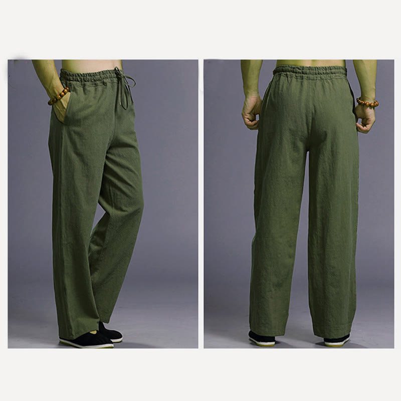 Buddha Stones Casual Plain Color Drawstring Linen Men's Pants With Pockets - image 41