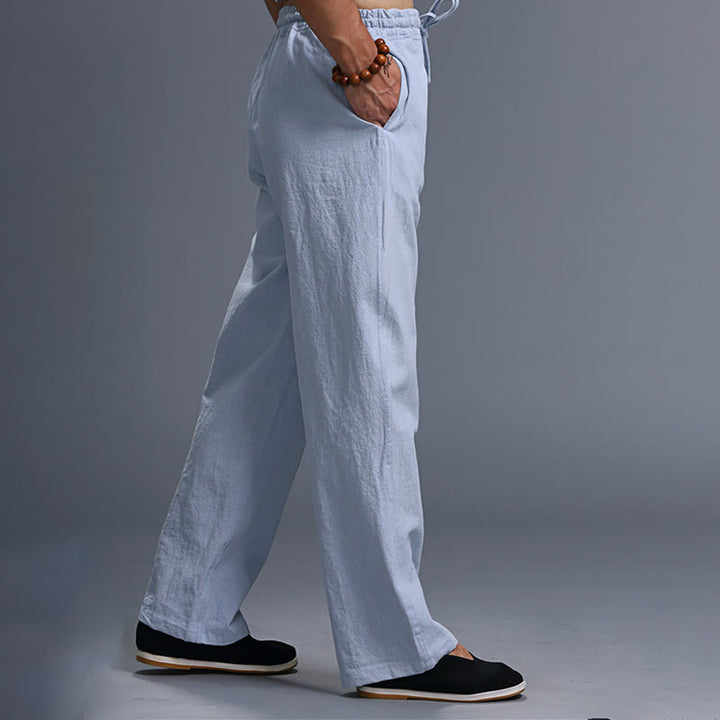 Buddha Stones Casual Plain Color Drawstring Linen Men's Pants With Pockets - image 34