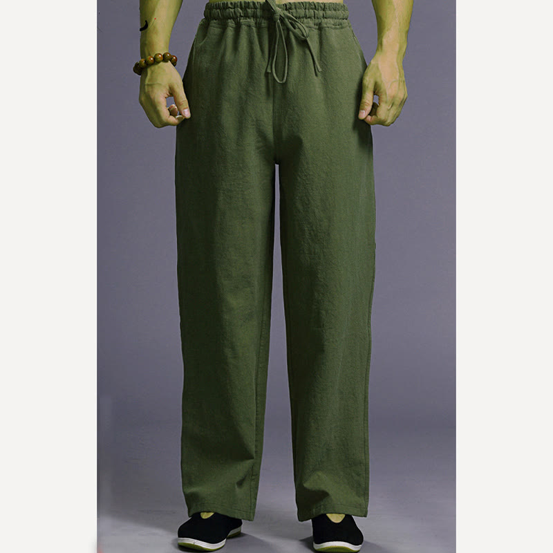 Buddha Stones Casual Plain Color Drawstring Linen Men's Pants With Pockets - image 40