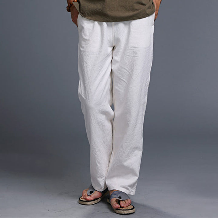 Buddha Stones Casual Plain Color Drawstring Linen Men's Pants With Pockets - image 4