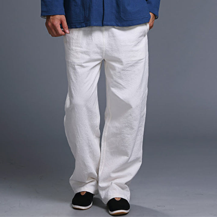 Buddha Stones Casual Plain Color Drawstring Linen Men's Pants With Pockets - image 8