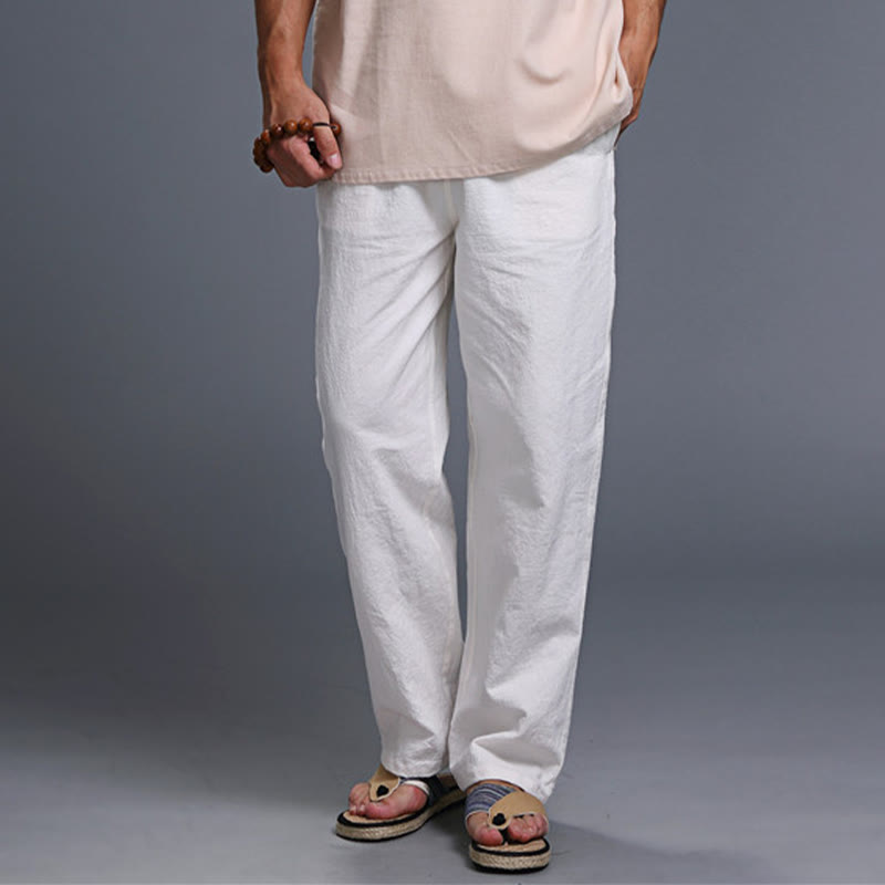 Buddha Stones Casual Plain Color Drawstring Linen Men's Pants With Pockets - image 3