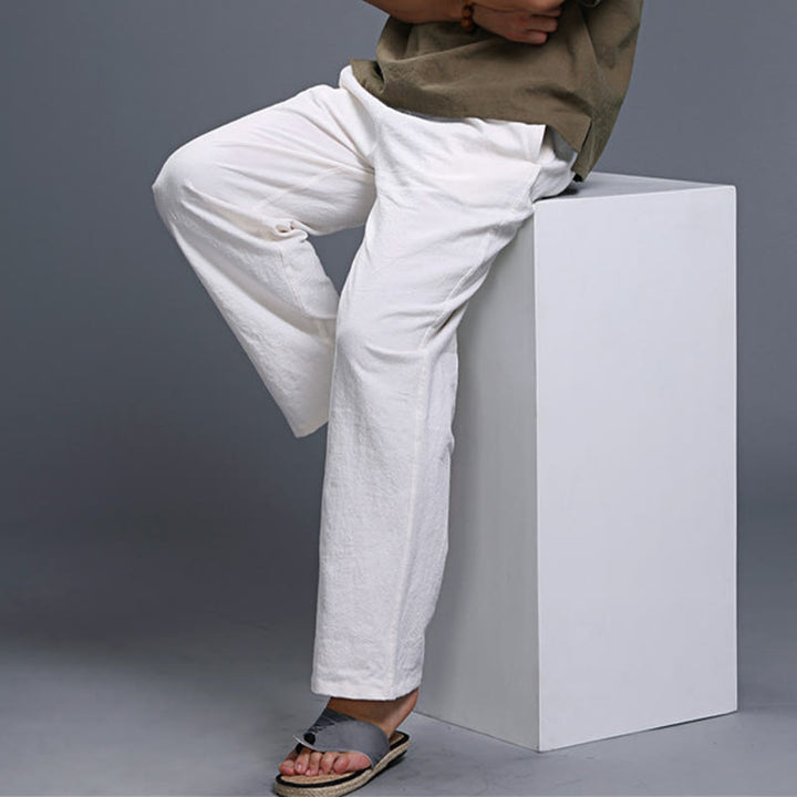 Buddha Stones Casual Plain Color Drawstring Linen Men's Pants With Pockets - image 13