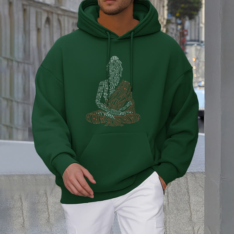 Buddha Stones Meditating Buddha Let That Shit Go Pattern Fleece Lined Hoodie