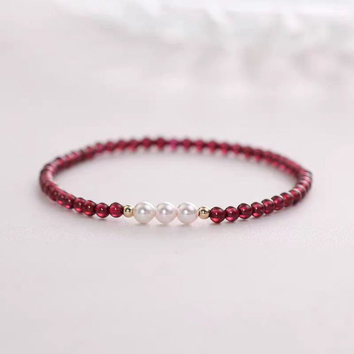 Buddha Stones Natural Small Garnet Pearl Beads Protection Bracelet