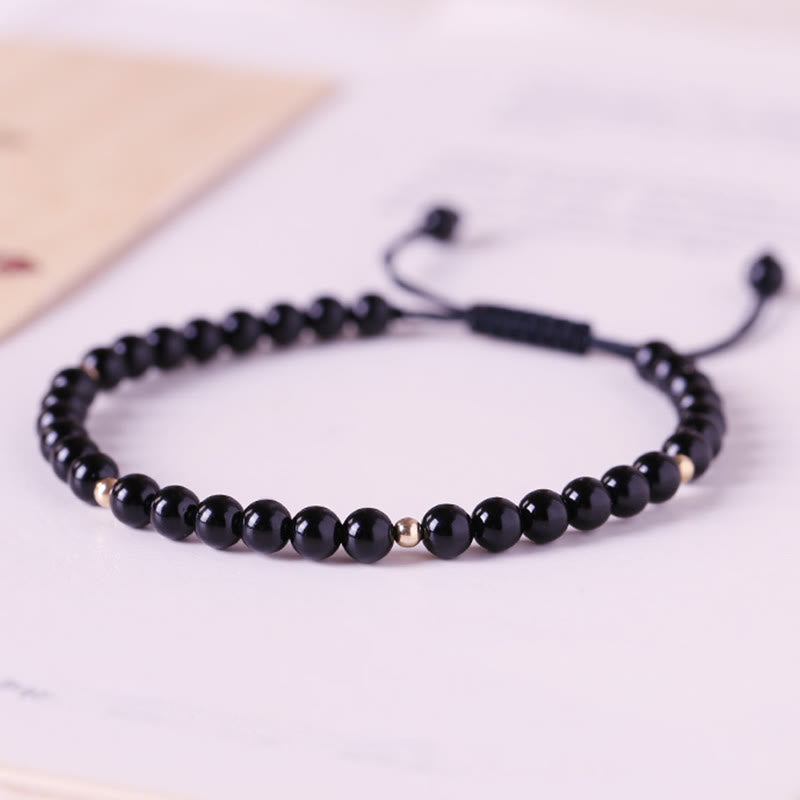 Buddha Stones Small Black Obsidian Beads Fulfillment Rope Bracelet