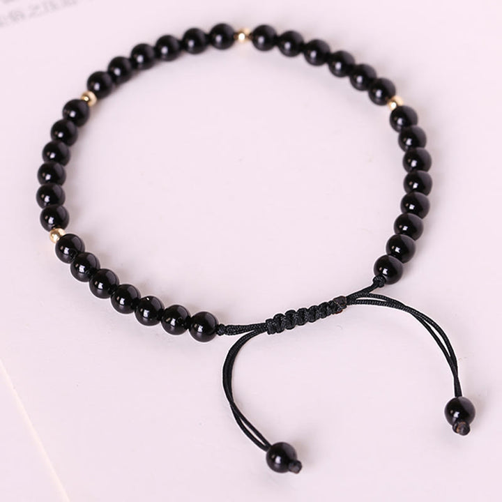 Buddha Stones Small Black Obsidian Beads Fulfillment Rope Bracelet