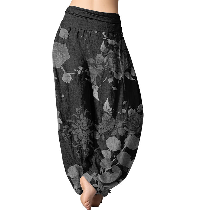 Buddha Stones Blooming Budding Flowers Pattern Women's Elastic Waist Harem Pants