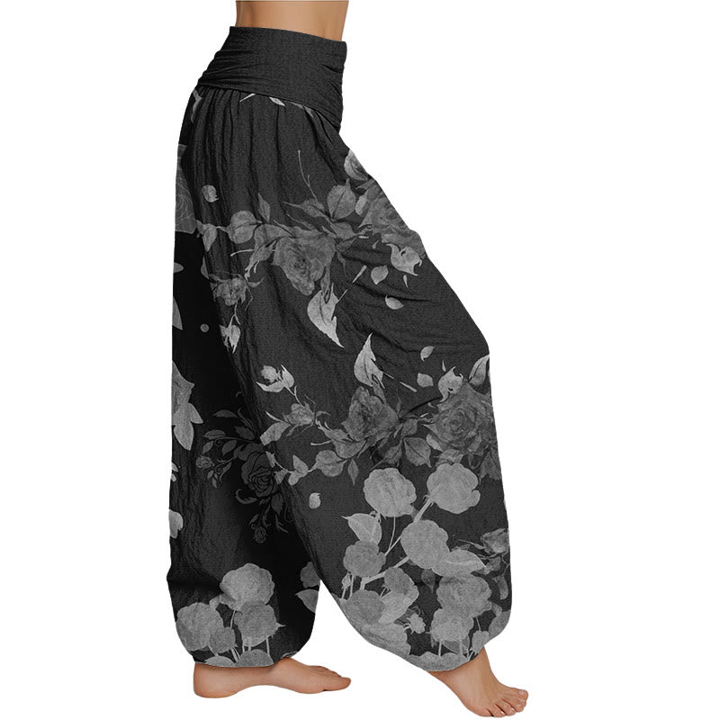 Buddha Stones Blooming Budding Flowers Pattern Women's Elastic Waist Harem Pants