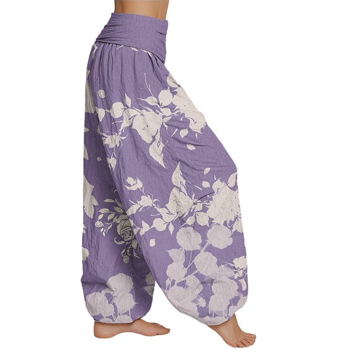 Buddha Stones Blooming Budding Flowers Pattern Women's Elastic Waist Harem Pants