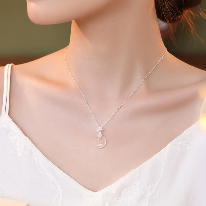 Buddha Stones Chalcedony 925 Sterling Silver Lotus Flower Fu Character Peace Buckle Positive Necklace Pendant - image 4