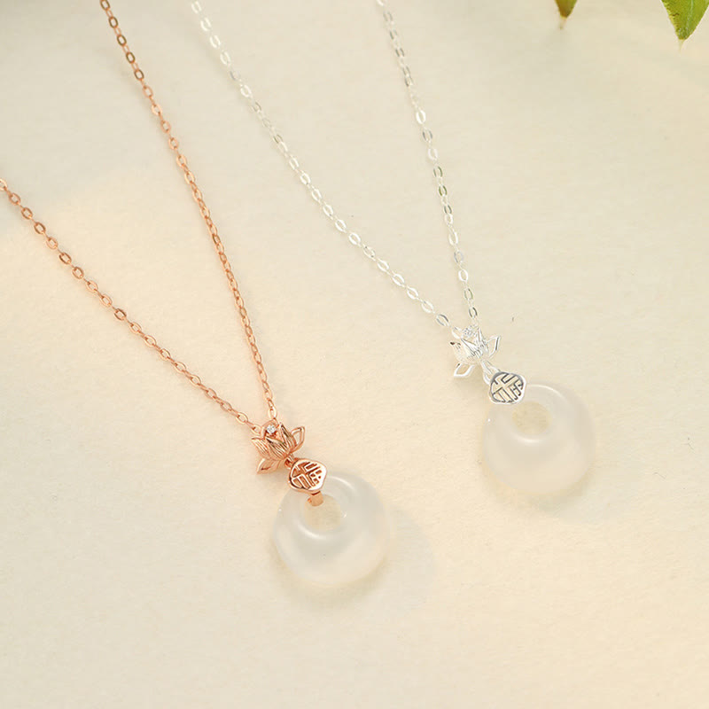 Buddha Stones Chalcedony 925 Sterling Silver Lotus Flower Fu Character Peace Buckle Positive Necklace Pendant - image 11