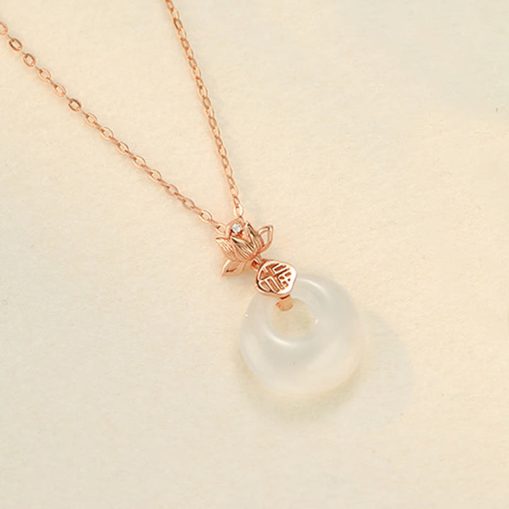 Buddha Stones Chalcedony 925 Sterling Silver Lotus Flower Fu Character Peace Buckle Positive Necklace Pendant - Rose Gold - image 10