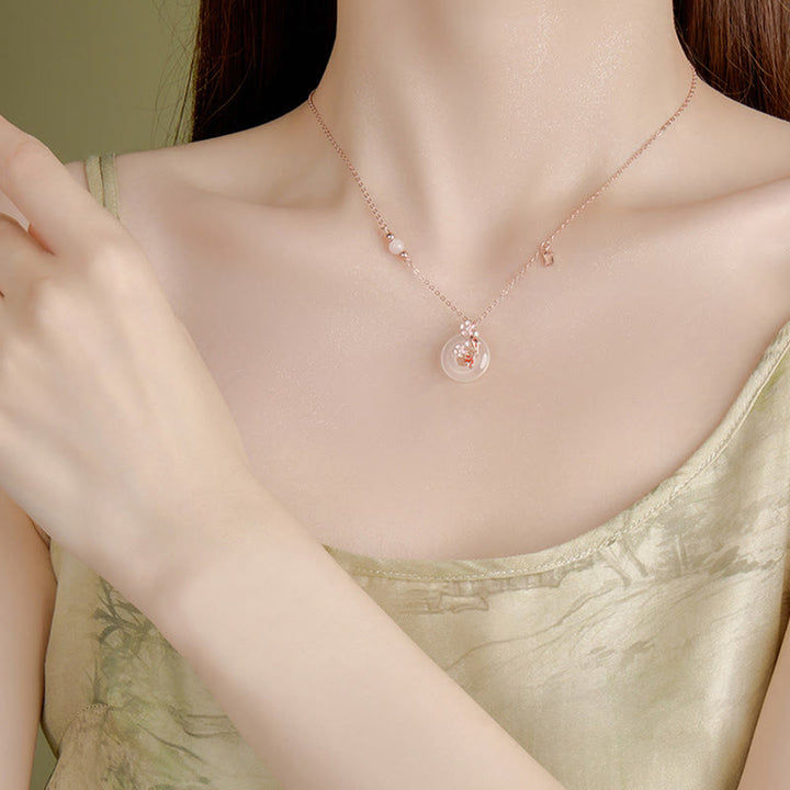 Buddha Stones Chalcedony Pink Crystal 925 Sterling Silver Flowers Koi Fish Peace Buckle Positive Necklace Pendant - image 10