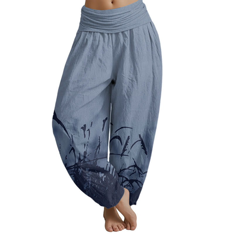 Buddha Stones Wild Grass Pattern Women's Elastic Waist Harem Pants