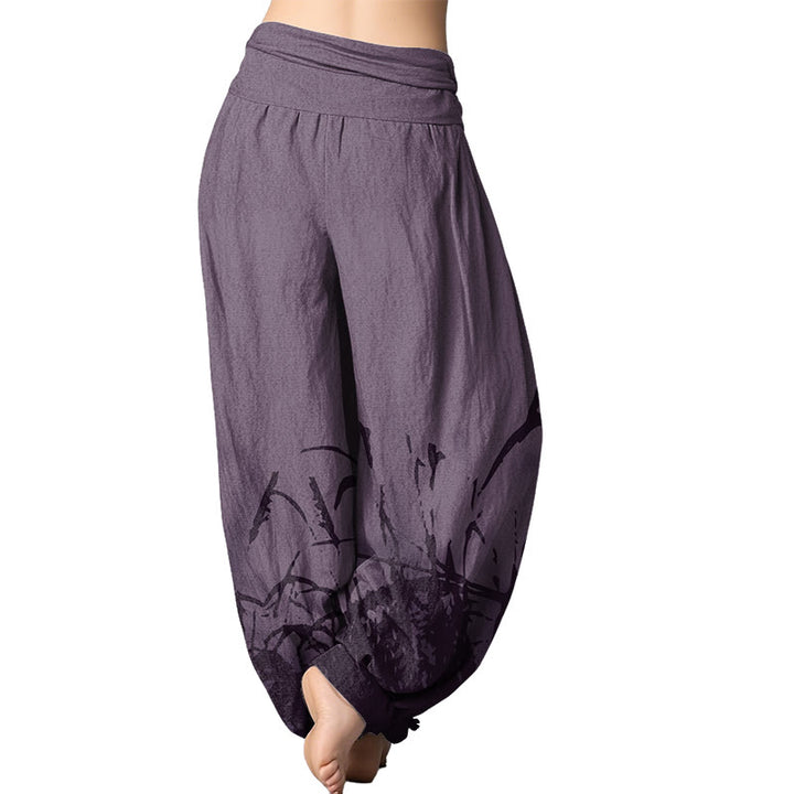 Buddha Stones Wild Grass Pattern Women's Elastic Waist Harem Pants